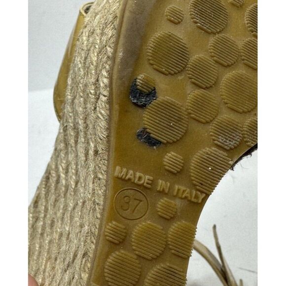 Jimmy Choo Italy Beige Leather Open Toe Wedge Espadrille Womens Size 7 US Heels - Picture 9 of 9